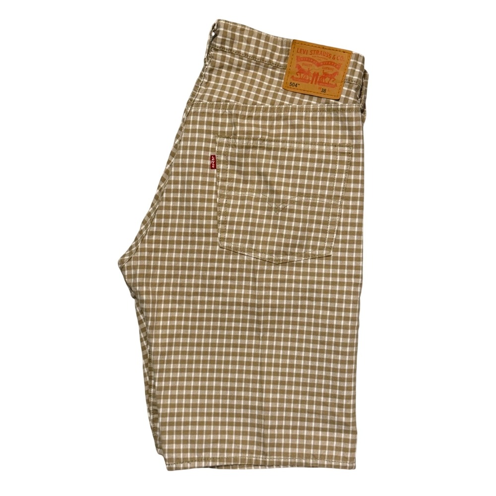 Levi's Shorts Mens 38 Tan Gingham Check Regular Fit Cotton 5-Pocket Bermuda 504